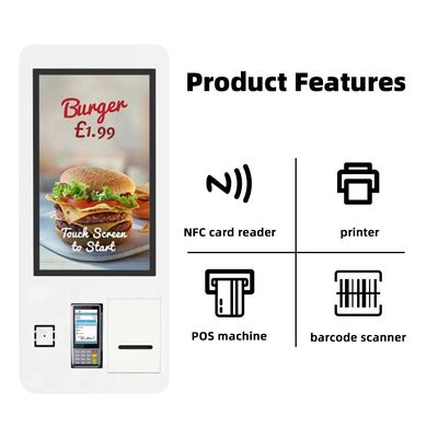 32 Inci LCD Display Wall Mount Self Ordering Kiosk dengan Garansi 3 Tahun untuk Makanan Cepat dan Ritel