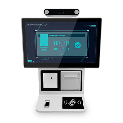 Kios Self Checkin Desktop dengan layar kapasitif 10 titik Android atau Windows Komunikasi opsional dan WiFi khusus untuk manajemen pengunjung