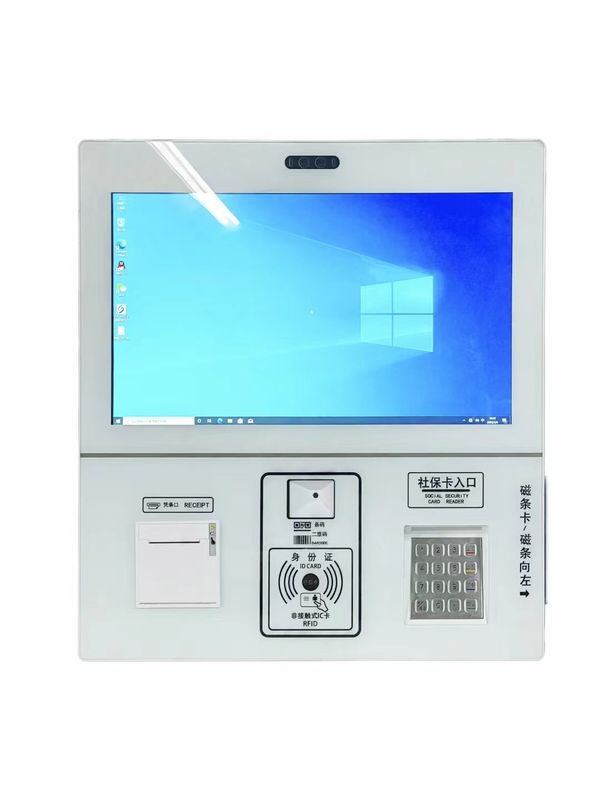 21.5 inci Capacitive Touch Screen Self Service Kiosk dengan QR Code Scanner untuk Check In dan Pembayaran Rumah Sakit