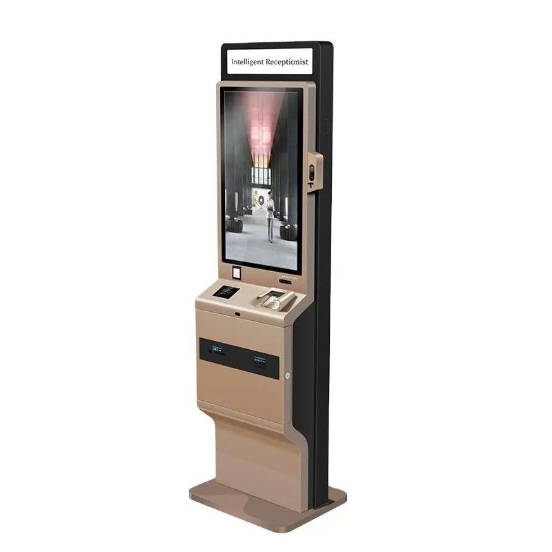 Stand Free Touch Screen Self Service Kiosk 90W Dengan LED Light Box Thermal Printer