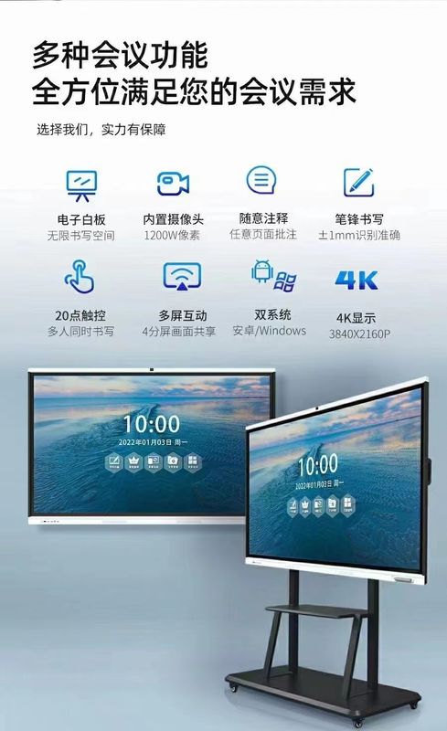 High Brightness Digital Interactive Whiteboard dengan kompatibilitas perangkat lunak Mac OS dan teknologi sentuhan kapasitif