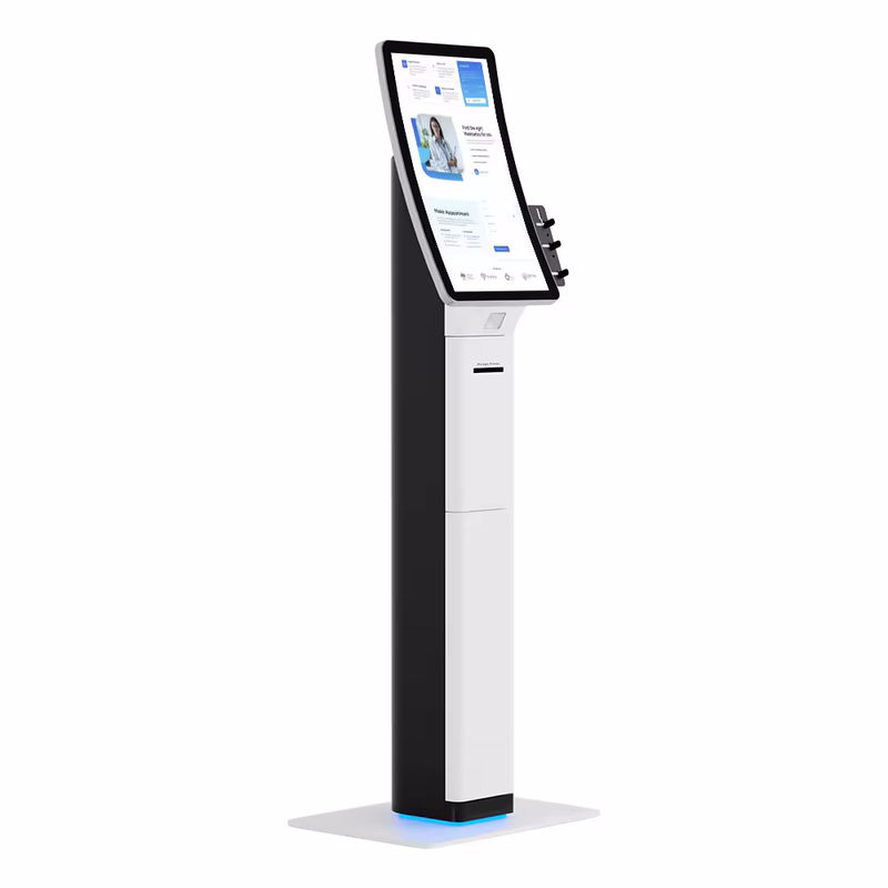 Kios POS yang ramping dengan scanner barcode dan printer kuitansi untuk layanan mandiri yang efisien